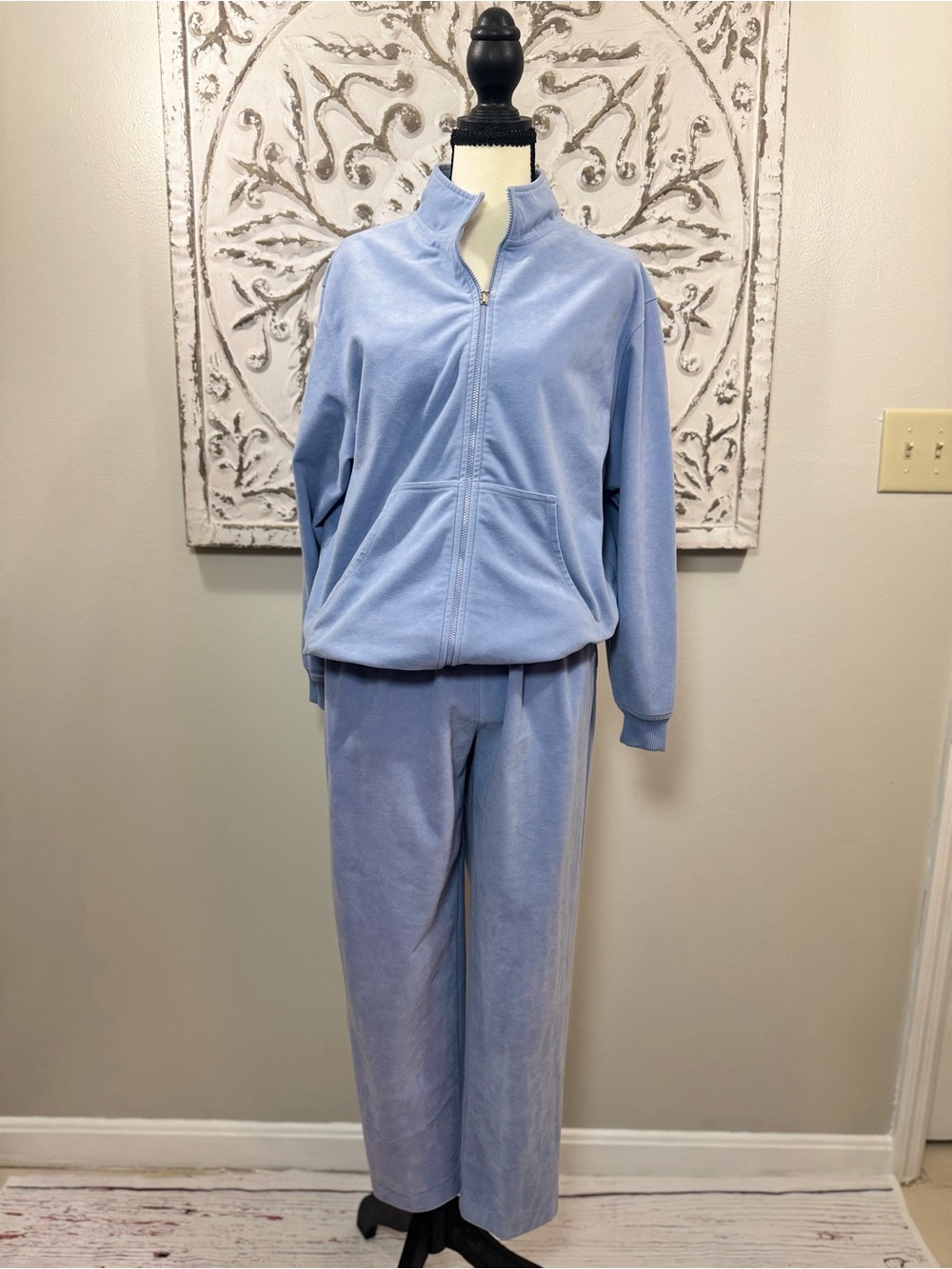 Vintage BLAST Petites Blue Velour Tracksuit Set M/S Zip Jacket Pants Y2K 2 Piece